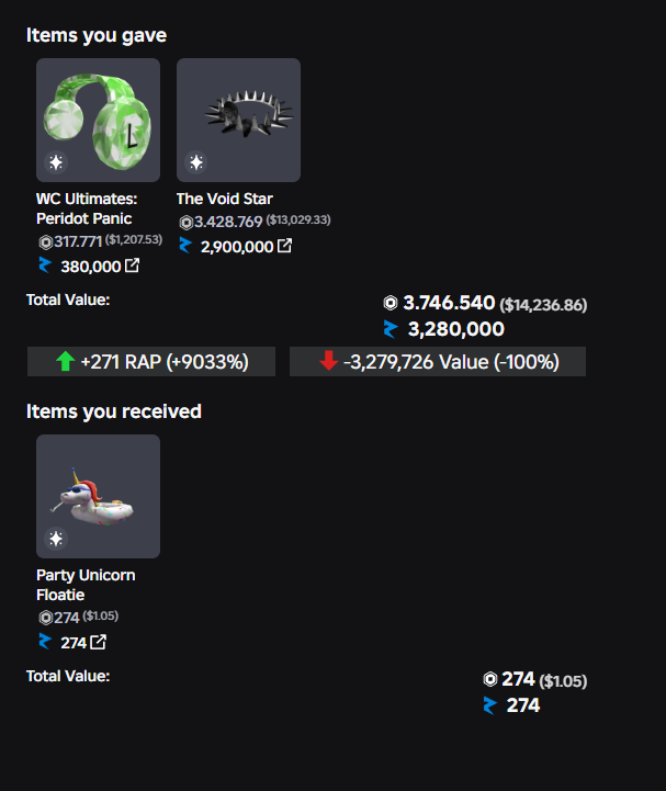 Roblox trade transaction proof to revert Roblox trade